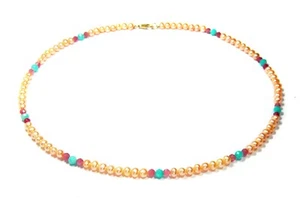Damen Halskette aus Süsswasserperlen und Edelsteinen Turmalin und Amazonite - Picture 1 of 3