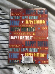 Red Text Happy Birthday Gift Wrap 2 Sheets 2 Tags Wrapping Paper Present essenti - Picture 1 of 5