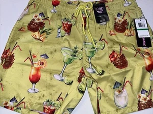 Men' Size Large Psycho Tuna Swim Trunks Pool Shorts Tropical Cocktails Yellow - Picture 1 of 7