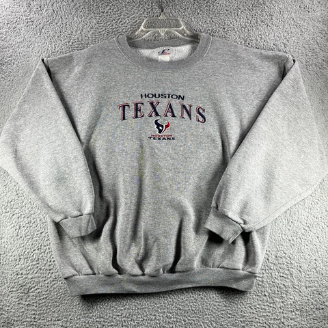 Vintage Houston Texans Sweatshirt Mens 2XL XXL Grey Embroidered Logo Athletic Cover