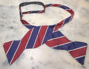 Vintage 100% Silk Striped Red White Blue Self Bow Tie Made In Great Britain - Picture 1 of 6