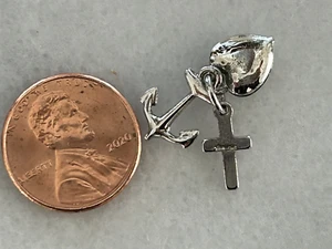 Vintage Sterling Silver Charm Faith Hope Charity Heart Anchor Cross For Bracelet - Picture 1 of 1