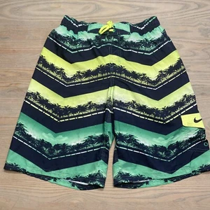 Nike Hawaiian Zigzag Striped Swim Trunks Green Boys Youth Size XL Palm Trees - Picture 1 of 12
