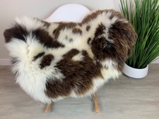 Beautiful Natural White Brown Sheepskin Rug Pelt Genuine Leather Seat Cover Hide
