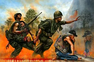 VIETNAM WAR Soldiers & War Memorial Painting 8x10 RISTAMPA SATINATA PREMIUM - Foto 1 di 1