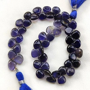 Piedras preciosas de iolita natural tamaño 8 mm cuentas lisas en forma de corazón hilo de 8" - Imagen 1 de 8
