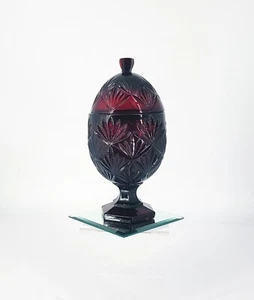 Ruby Red Cristal D'arques Durand Luminarc Star Burst Egg Pedestal Candy Dish MCM - Picture 1 of 11