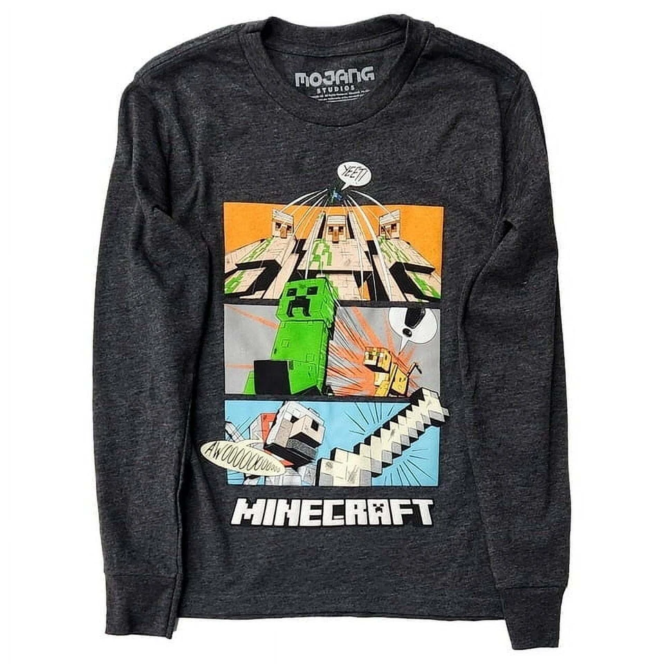 Minecraft Boys Long Sleeve Cute Charcoal T-Shirt. Size Large (14/16). Brand New! - Image 1 of 2