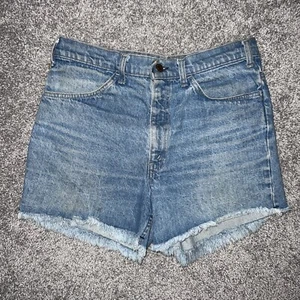 Vintage Levi’s 645 0213 Cut Off Jean Shorts Size 34 Orange Tab Raw Hem Talon Zip - Picture 1 of 9