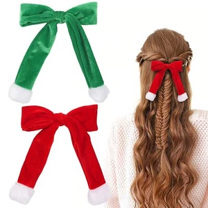 2PCS Christmas Hair Clips for Women Girls Velvet Ribbon Hair Bows Clips Chris... - Picture 1 of 7