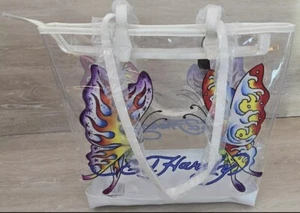 Ed Hardy Bag PURPLE BUTTERFLY Shoulder Purse Large Tote Clear NWT (MSRP: $159) - Picture 1 of 10
