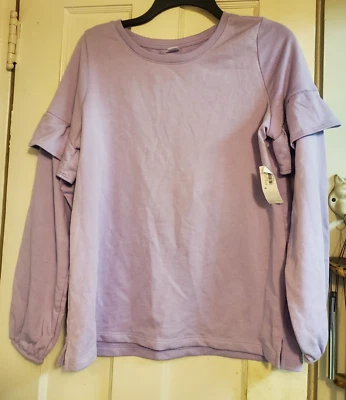 NUEVA Sudadera Antigua Azul Marino Manga Volantes Lavanda TOP Para Mujer TALLA M MEDIANA NUEVA CON ETIQUETAS  Foto 1 de 4