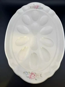 Pfaltzgraff Tea Rose Deviled Egg Platter Stoneware Oval NOS - Picture 1 of 2