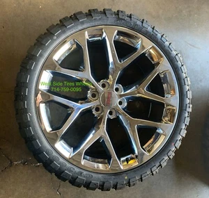 22” GMC SIERRA CHROME SNOWFLAKE WHEELS CHEVY SILVERADO 33” MT TIRES RIMS CK156 - Picture 1 of 4