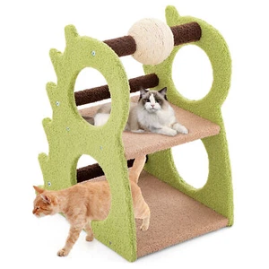 2-Tier Dinosaur Cat Tree Tower w/ Rotating Scratching Sisal Ball Climbing Rods - Picture 1 of 10