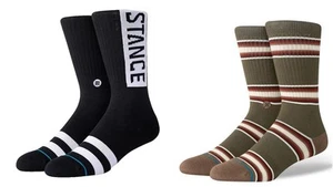 2 paia calze Stance Crew XLarge XL 14-16 OG nere Hill top verdi a righe nuove con etichette - Foto 1 di 1
