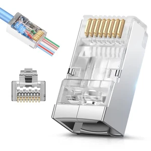 Connettori Passanti Schermati RJ45 Cat6 Cat6A - 3 Punte 8P8C Placcato Oro E... - Foto 1 di 7