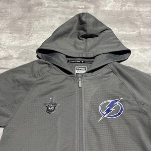 Tampa Bay Lightning Sweatshirt Men's Small Gray Fanatics Full Zip Polyester - Picture 1 of 9