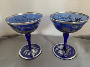 Kobaltblau Paar Sektgläser Sterlingsilber verziert Vintage - Bild 1 von 7