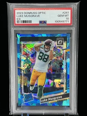2023 Donruss Optic Luke Musgrave Ice Prizm Rated Rookie /15 Packers #241 PSA 10 - Image 1 of 2