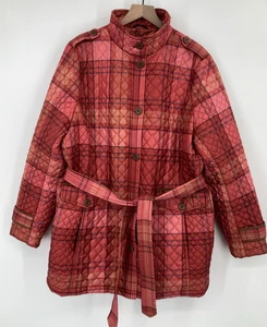 CHAQUETA CON CINTURÓN A CUADROS LANDS END ROSA Y NARANJA, Mujer’s 1X PRIMALOFT ACOLCHADA - Imagen 1 de 8