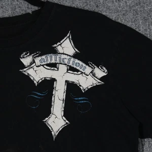 Affliction T Shirt Mens Small Black Grunge Y2K Retro Skater Skull Cross Rare - Picture 1 of 8
