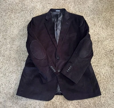 STAFFORD Black Corduroy Blazer Jacket Sport Coat Suit Elbow Patches Academia 46R - Image 1 of 4