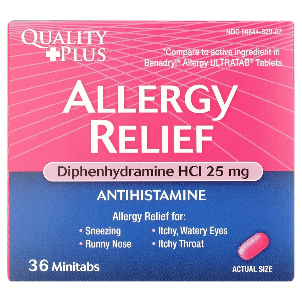 Minitabs Quality Plus Allergy Relief, difenhidramina HCI 25 mg comprimidos, 36 quilates Foto 1 de 4