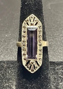 Sterling Silver ART DECO 925 Purple Amethyst Marcasite Cocktail Ring Size 7.5 - Picture 1 of 11