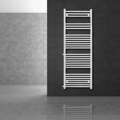Radiateur sèche-serviette à eau chaude forme droite en acier blanc 50 x 160 cm - Photo 1/4