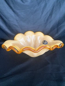 Vintage gelb weiß Kristall Murano freie Form Kunst Schale - Bild 1 von 7