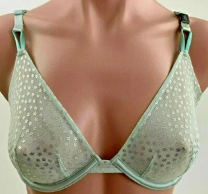 Victoria Secret Unlined Underwire Demi Bra Green 36DD 36DDD stars silver bling - Picture 1 of 3