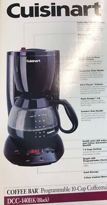 CUISINART | COFFEE BAR PROGRAMMABLE 10-CUP COFFEEMAKER ✪NOS✪ DCC-140BK RARE USA - Image 1 of 4