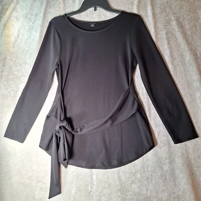 ANN TAYLOR Women Stretch Comfy Polyester Blouse Long Sleeve w/ Tie Black S - Image 1 of 4