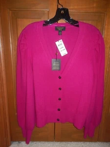 CHARTER CLUB Luxury Cashmere Womens Fuchsia Wool Cardigan Sweater M/L NWT $179. - Picture 1 of 14