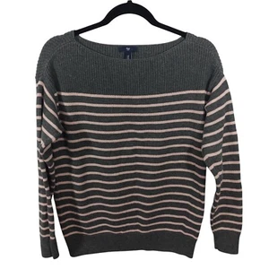 Gap Womens Sweater Size S Knit Pullover Top Gray Pink Striped Casual - Picture 1 of 5