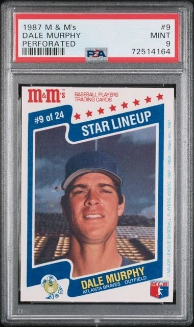 1987 M&M's Perforated #9 Dale Murphy Braves graded PSA 9 Mint Pop. 20 - Image 1 of 1