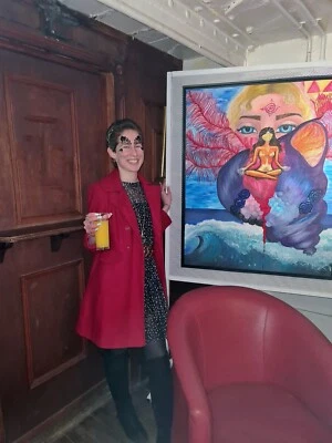 "Pintura Gouche Visionaria Abstracta Grande ORIGINAL, Lienzo Enmarcado, ""Espiritual""" Foto 1 de 4