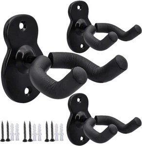 Wall Mount Hanger 3 Pack Hook Black Metal Guitar Holder for Acoustic Electric Ba - Picture 1 of 7