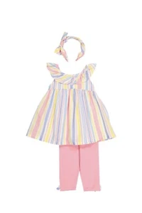 Tommy Bahama Ruffle Top & Pink leggings Set w/Headband Girls 8 Pastel Stripes - Picture 1 of 19