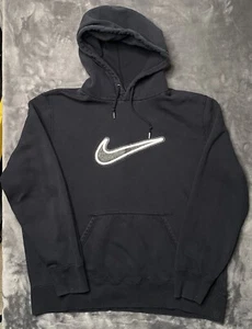 Nike Center Big Swoosh Hoodie Sweatshirt Men's XL Black Pullover Drawstrings - Picture 1 of 7