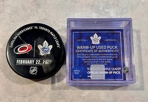 David Ayres EBUG Carolina Hurricanes Toronto Maple Leafs Warmup Puck 2/22/2020 - Picture 1 of 2