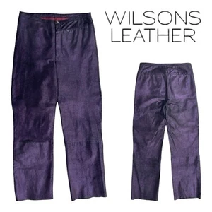 Vintage 00s WILSONS LEATHER Womens 12 Soft Leather Pants Mid Straight Shimmer - Picture 1 of 18
