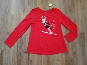 NWT Justice For Girls Shirt Size 14/16 red glitter unicorn holiday ski NEW  - Picture 1 of 5