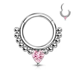 Clip-On Ear Daith Piercing Ring With Pearls And Pink Heart - Picture 1 of 1