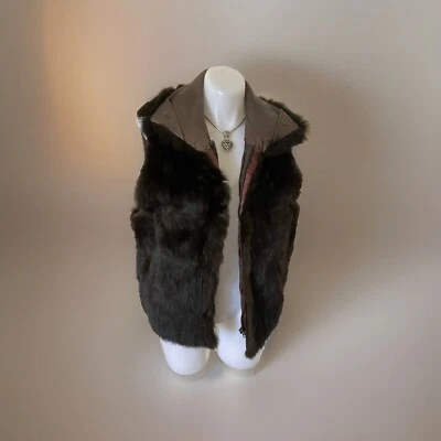 Chaleco de piel Andrew Marc para mujer 100 % zarigüeya de Nueva Zelanda, cuello de cuero talla M Negro Foto 1 de 4