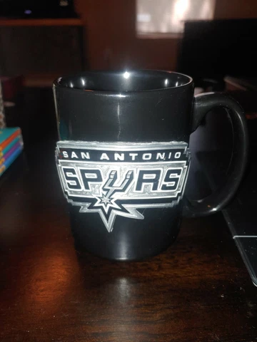 NBA Black Ceramic Mug Cup San Antonio SPURS Metal Emblem Cover