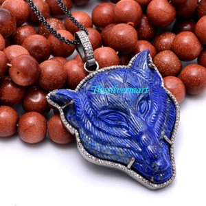  Colgante de diamantes pavé, colgante de plata lobo lapislázuli, colgante de lobo, dije de animal - Imagen 1 de 4