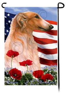 Patriotic Flowers Garden Flag - Orange and White Borzoi - Picture 1 of 1