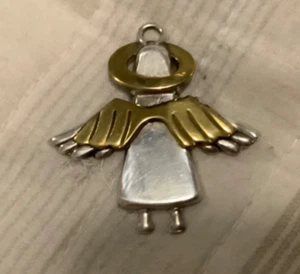 Small Mexico Sterling Silver 925 Angel Pendant-Two Tone Silver /Brass - Picture 1 of 4